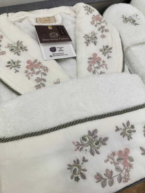 Sikel home "Feraye" Банный халат набор (халат, полотенца, тапочки, 100% хлопок) (Зеленый)